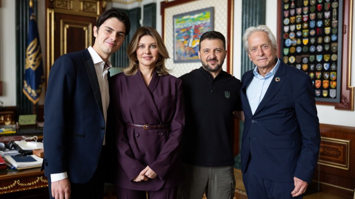 Поружжя Зеленських з Майклом Дугласом і його сином Поружжя Зеленських з Майклом Дугласом і його сином