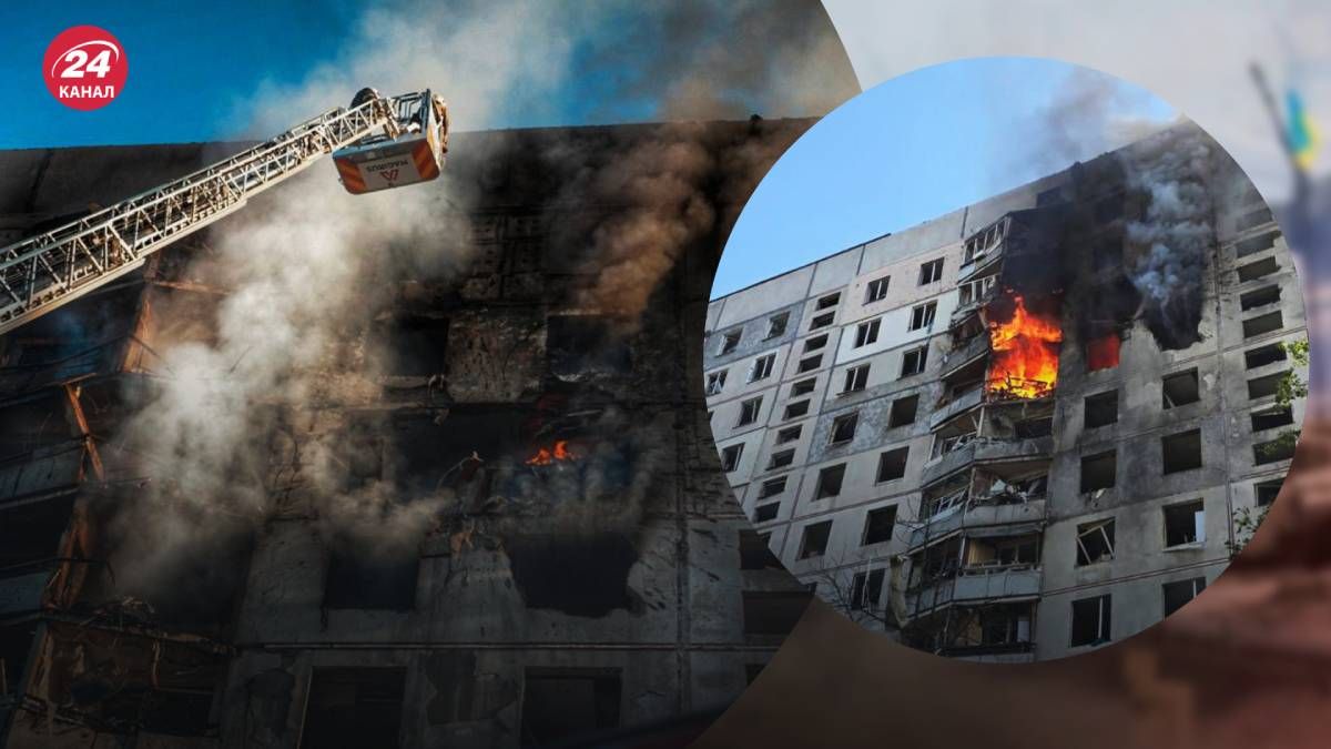 Россияне атаковали многоэтажный дом в Харькове Россияне атаковали многоэтажный дом в Харькове