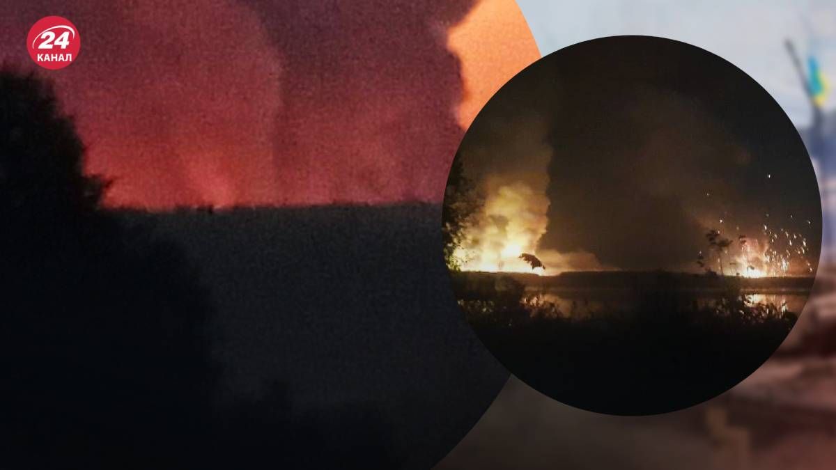 Российский Торопец в пламени после поражения склада БК Российский Торопец в пламени после поражения склада БК