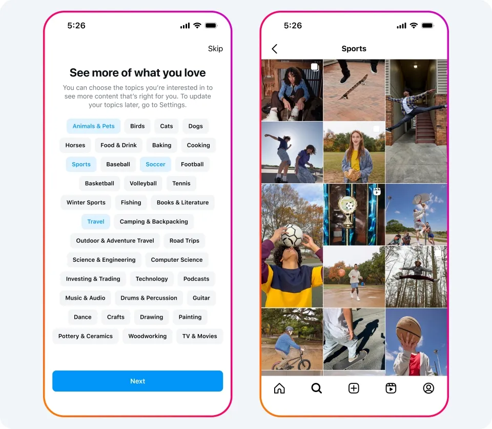 Процес вибору теж для контенту в стрічці Процес вибору теж для контенту в стрічці