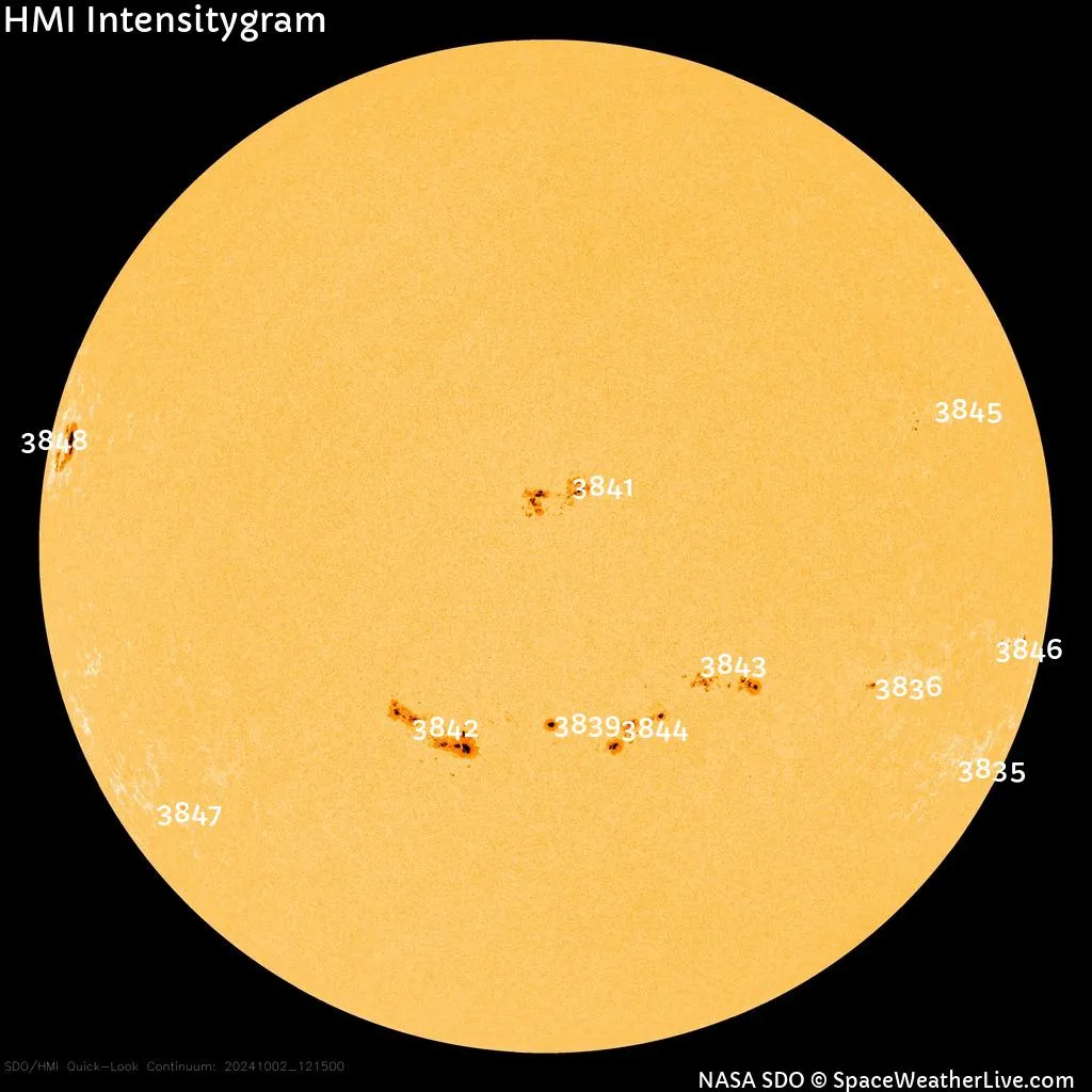 Сонячні плями станом на 2 жовтня 2024 року