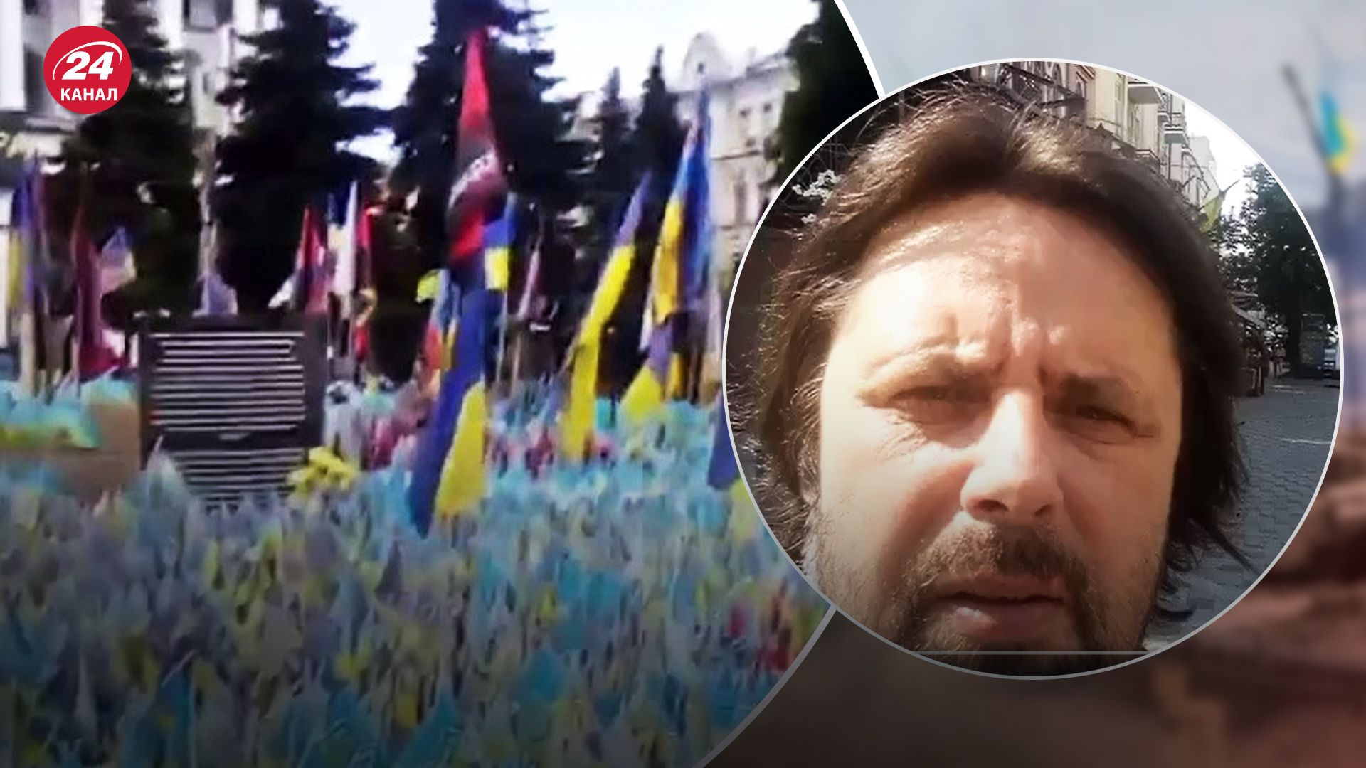 В Киеве неизвестный издевался над стелой с флагами погибших воинов В Киеве неизвестный издевался над стелой с флагами погибших воинов