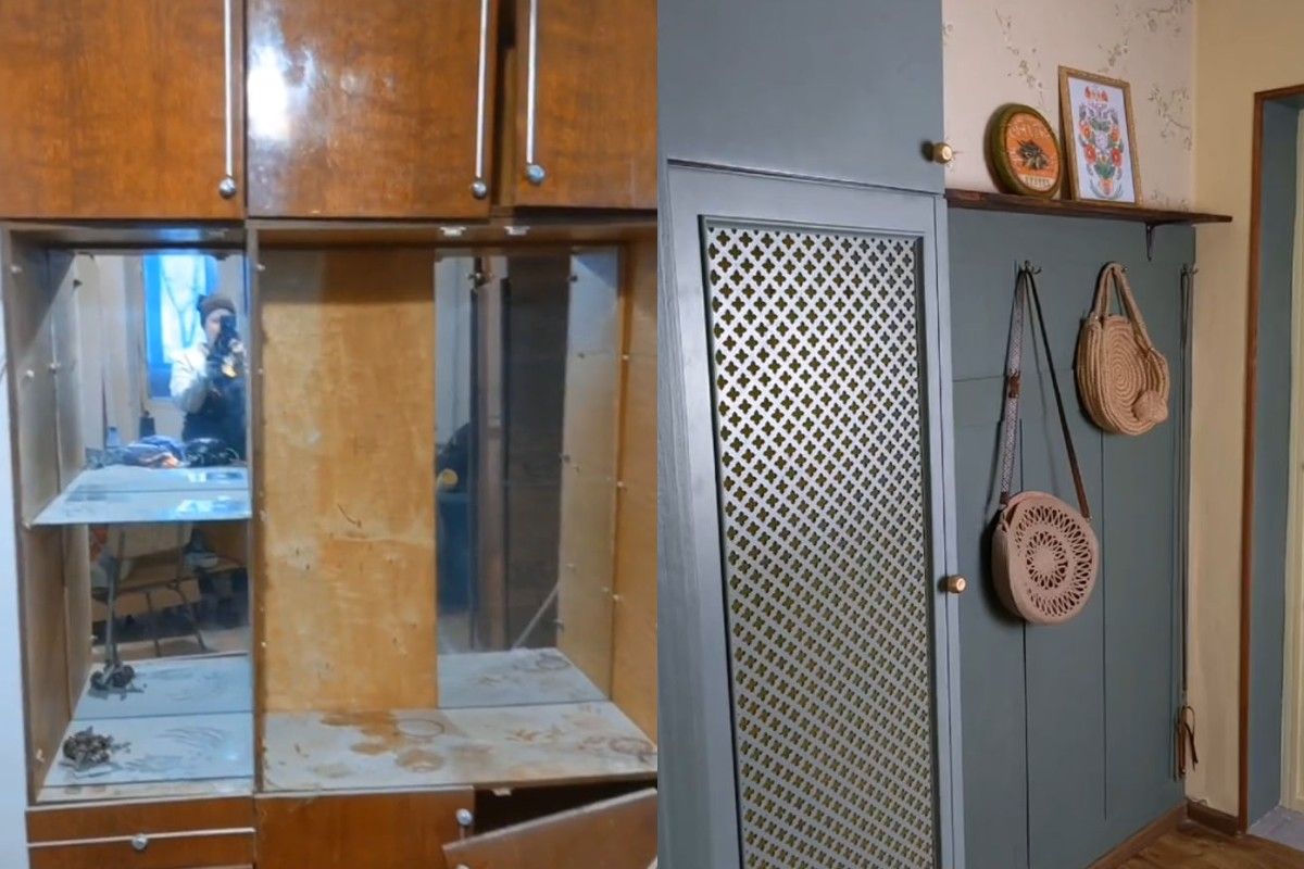 Женщина собственноручно переделала шкаф Женщина собственноручно переделала шкаф