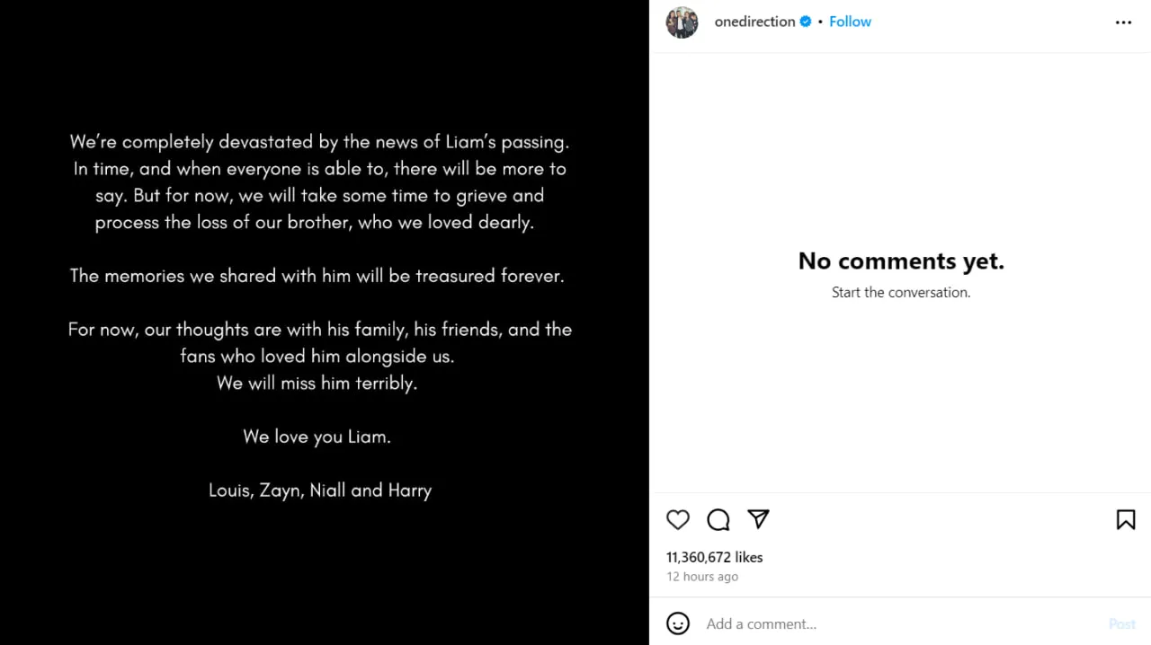 Участники One Direction отреагировали на смерть Лиама Пейна Участники One Direction отреагировали на смерть Лиама Пейна