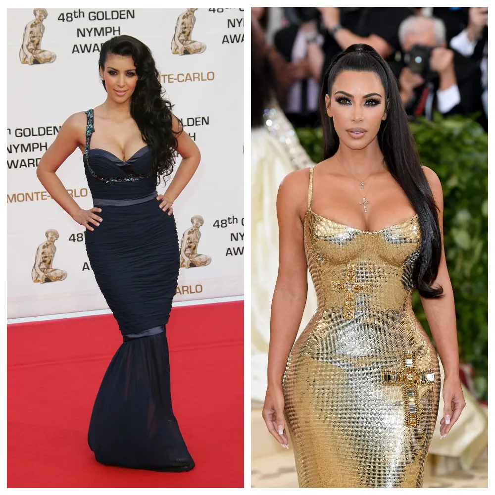 Кім Кардашян у 2008 та у 2018 роках Кім Кардашян у 2008 та у 2018 роках