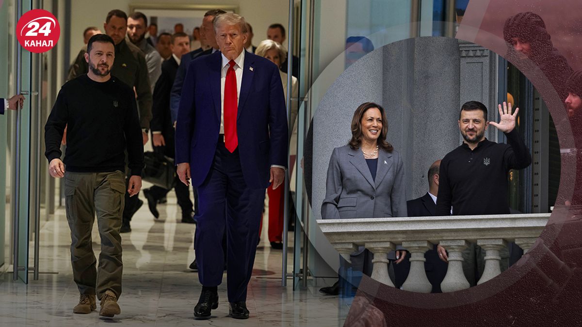 Президент України Зеленський з кандидатами в президенти США Трампом і Гарріс Президент України Зеленський з кандидатами в президенти США Трампом і Гарріс