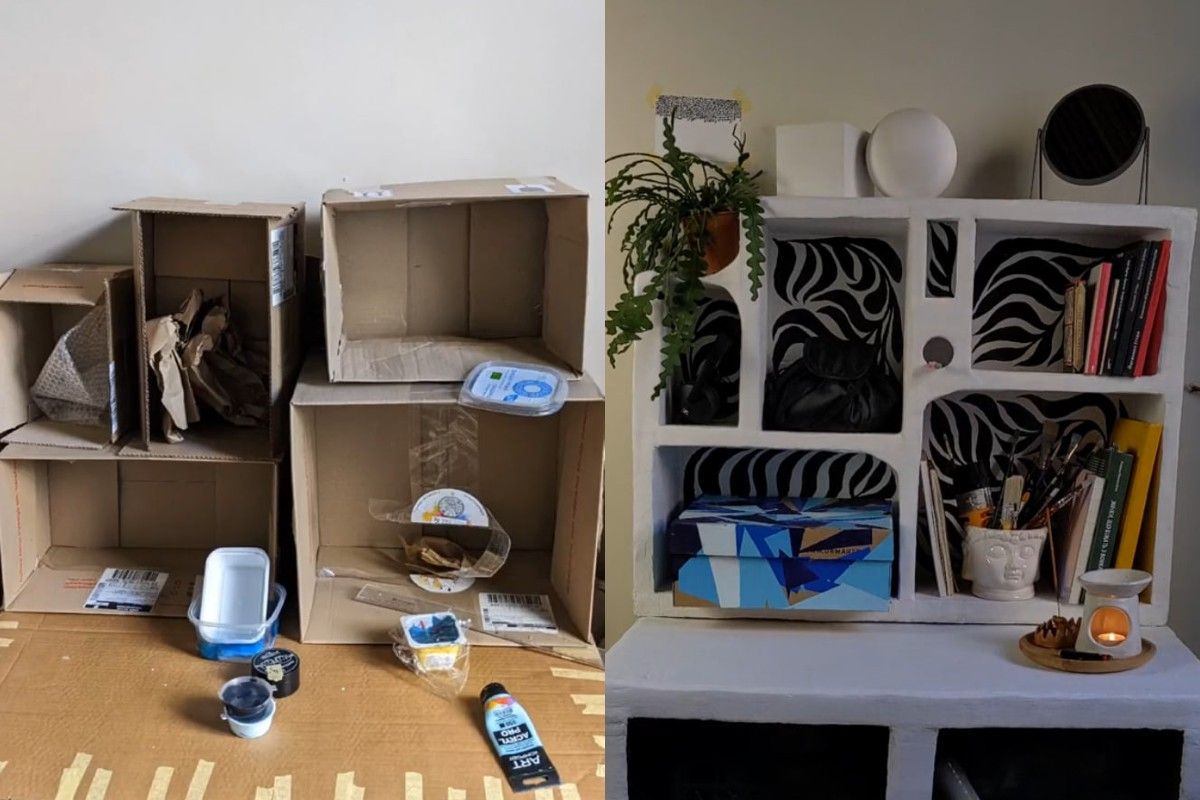 Девушка переделала коробки на полку Девушка переделала коробки на полку