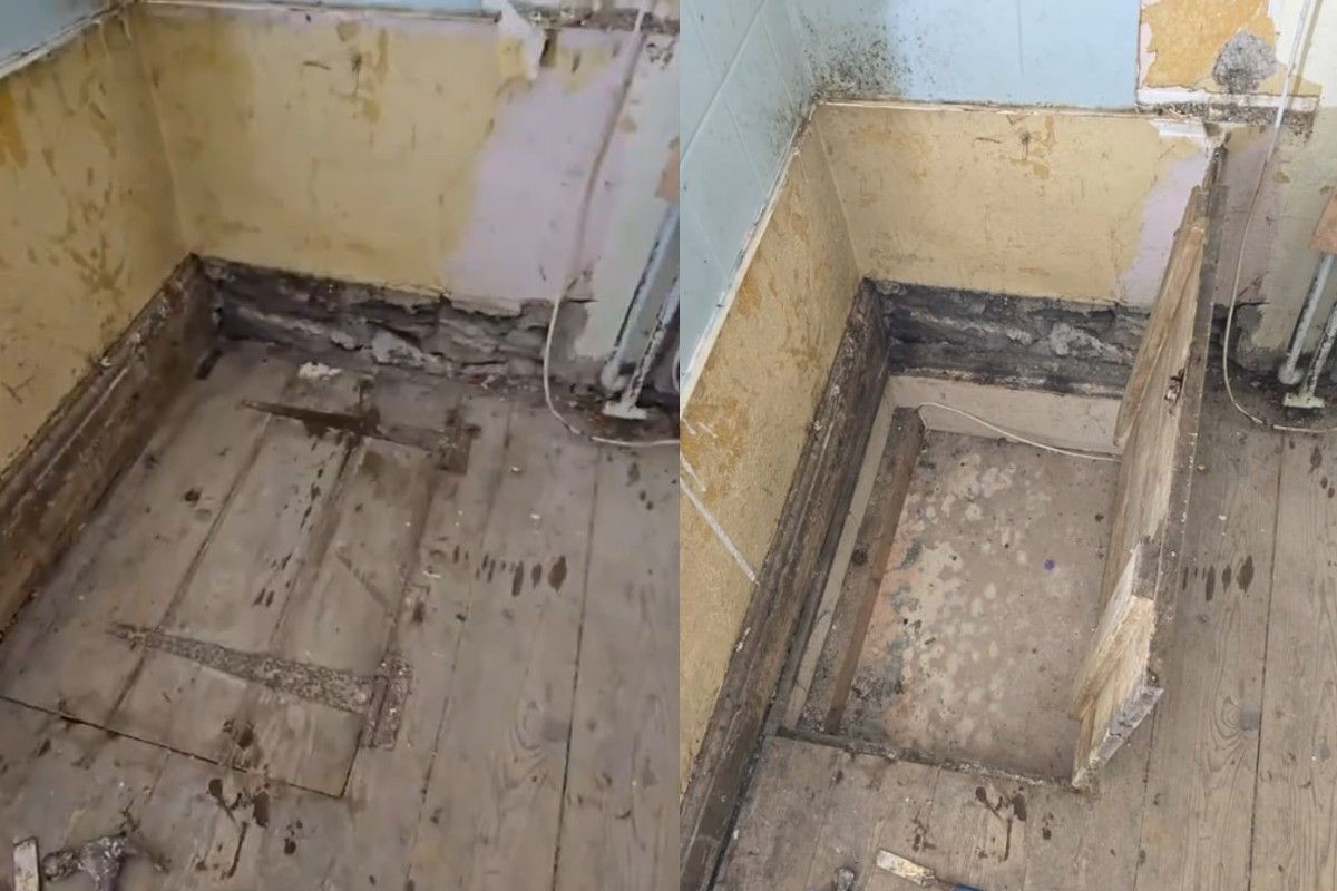 Женщина нашла дверь в полу под ванной Женщина нашла дверь в полу под ванной