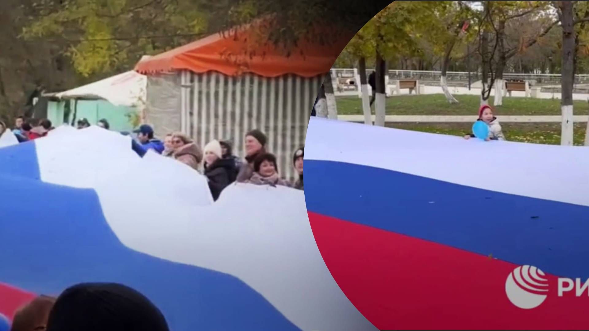 Цинізму немає меж: окупанти розгорнули величезний прапор Росії в українському Генічеську - 24 Канал Цинізму немає меж: окупанти розгорнули величезний прапор Росії в українському Генічеську - 24 Канал