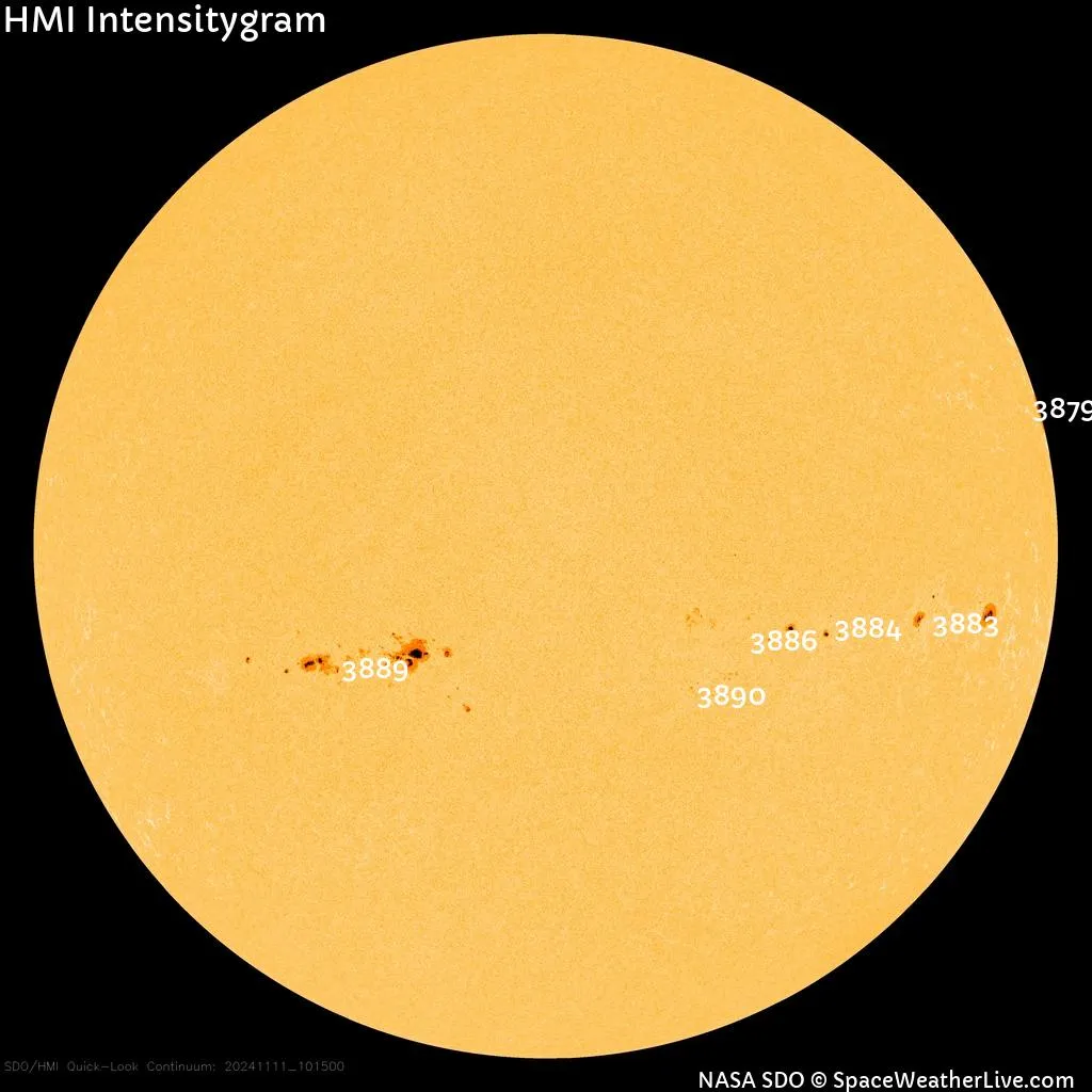 Карта солнечных пятен по состоянию на 11 ноября 2024 года