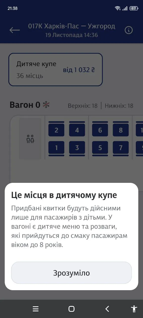 приобрести билет в детский вагон Харьков Ужгород можно только в приложении Укрзализныци