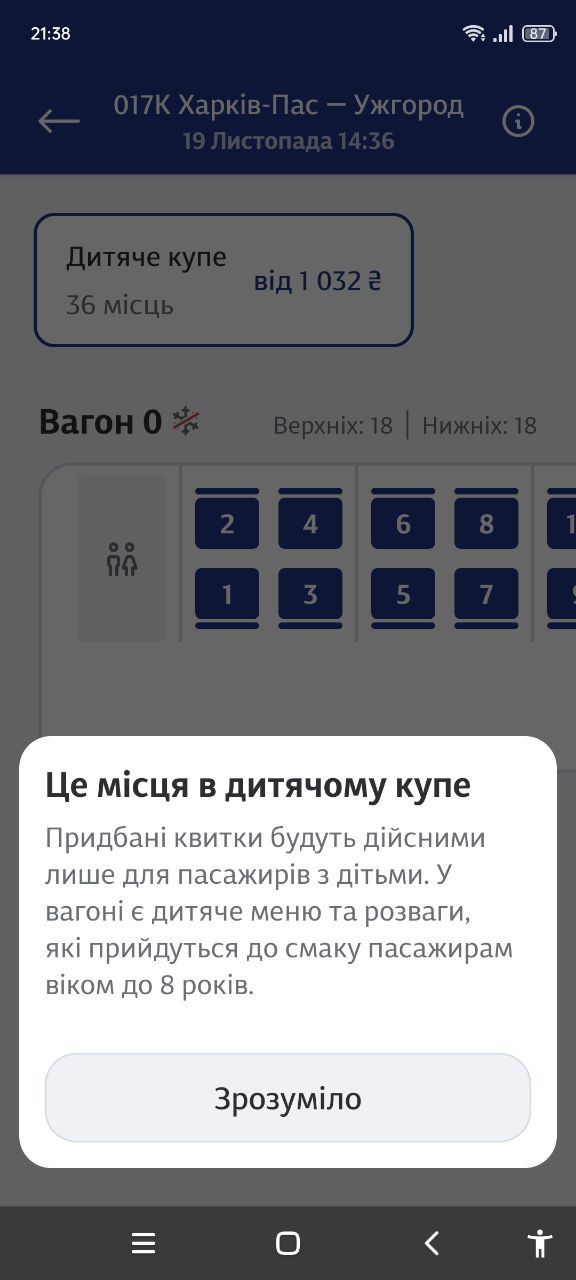 придбати квиток у дитячий вагон Харків Ужгород можна тільки в застосунку Укрзалізниці
