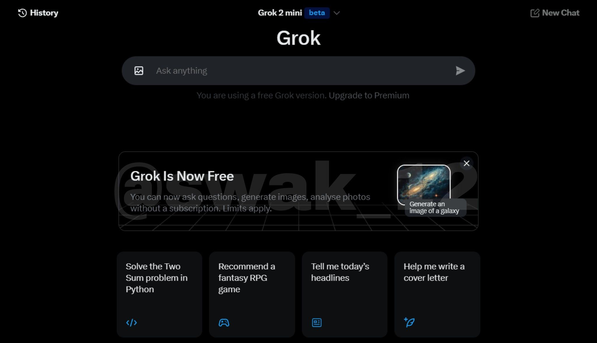 Повідомлення, яке сповіщає про ширшу доступність ШІ Grok