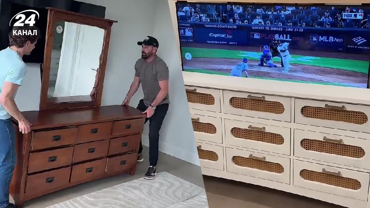 Мужчина сделал тумбу под телевизор Мужчина сделал тумбу под телевизор