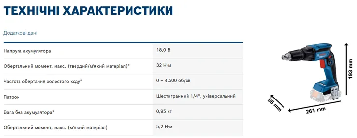 Акумуляторний шурупокрут по гіпсокартону GTB 185-LI