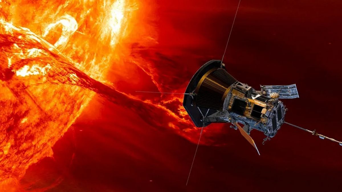 Художнє зображення зонда Parker Solar Probe на фоні Сонця Художнє зображення зонда Parker Solar Probe на фоні Сонця