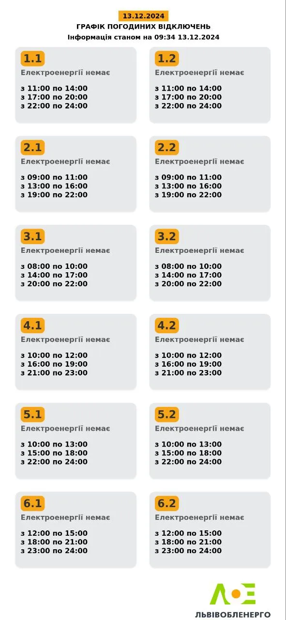 Изменения в графиках отключений во Львовской области