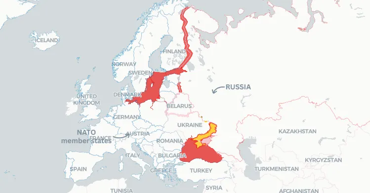 Карта вероятного нападения России на страны НАТО