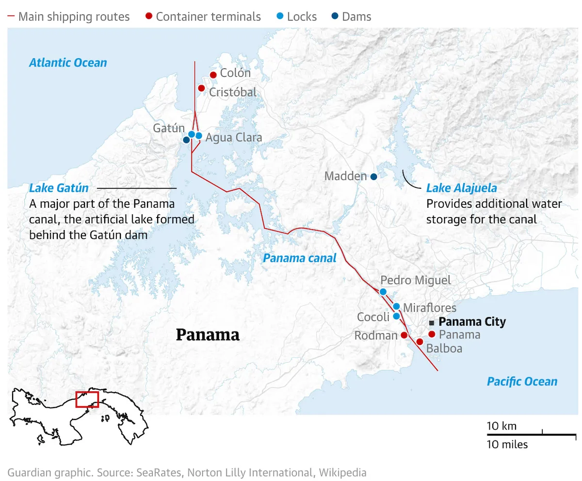 Панамский канал карта Панама