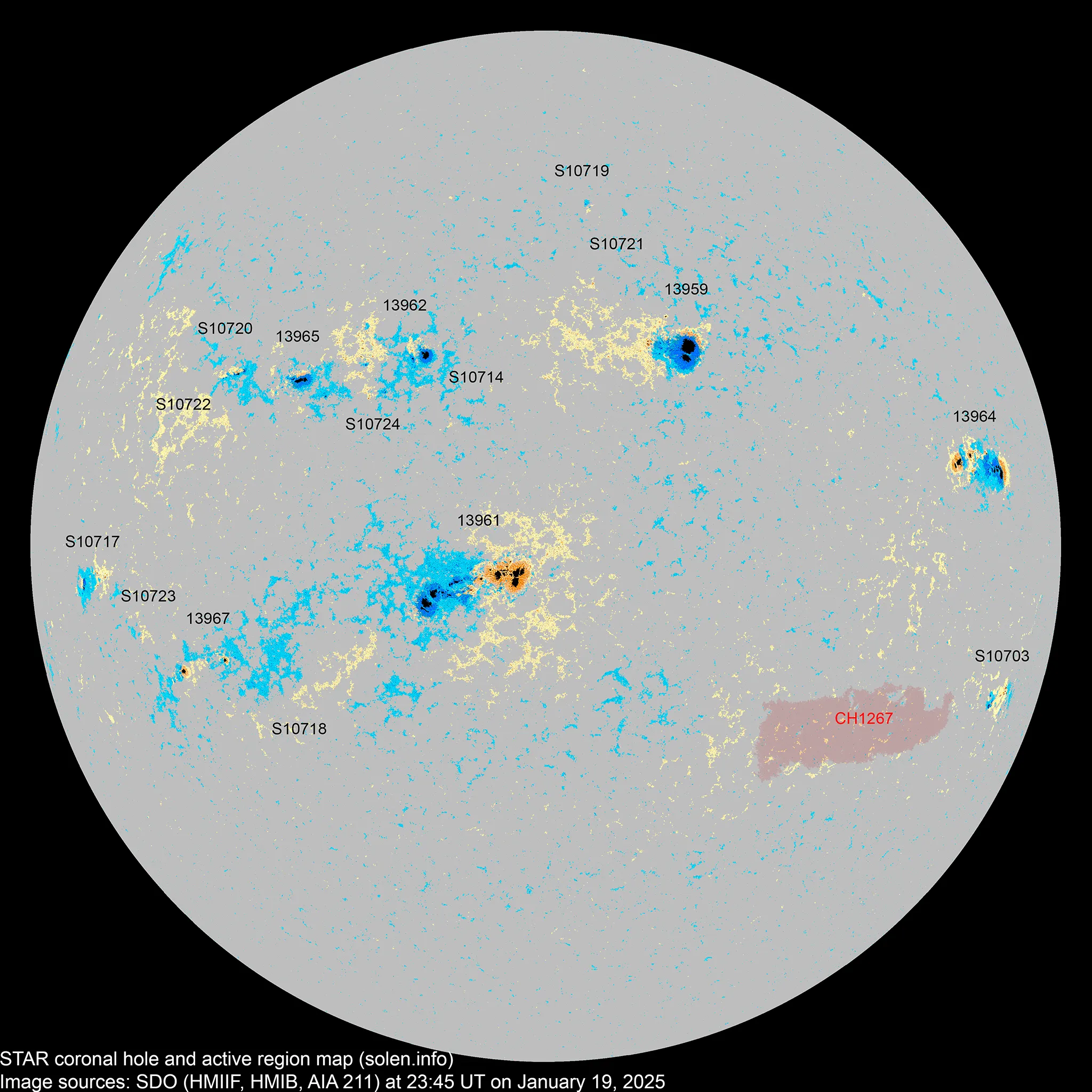 Сонячні плями станом на 20 січня 2025 року Сонячні плями станом на 20 січня 2025 року