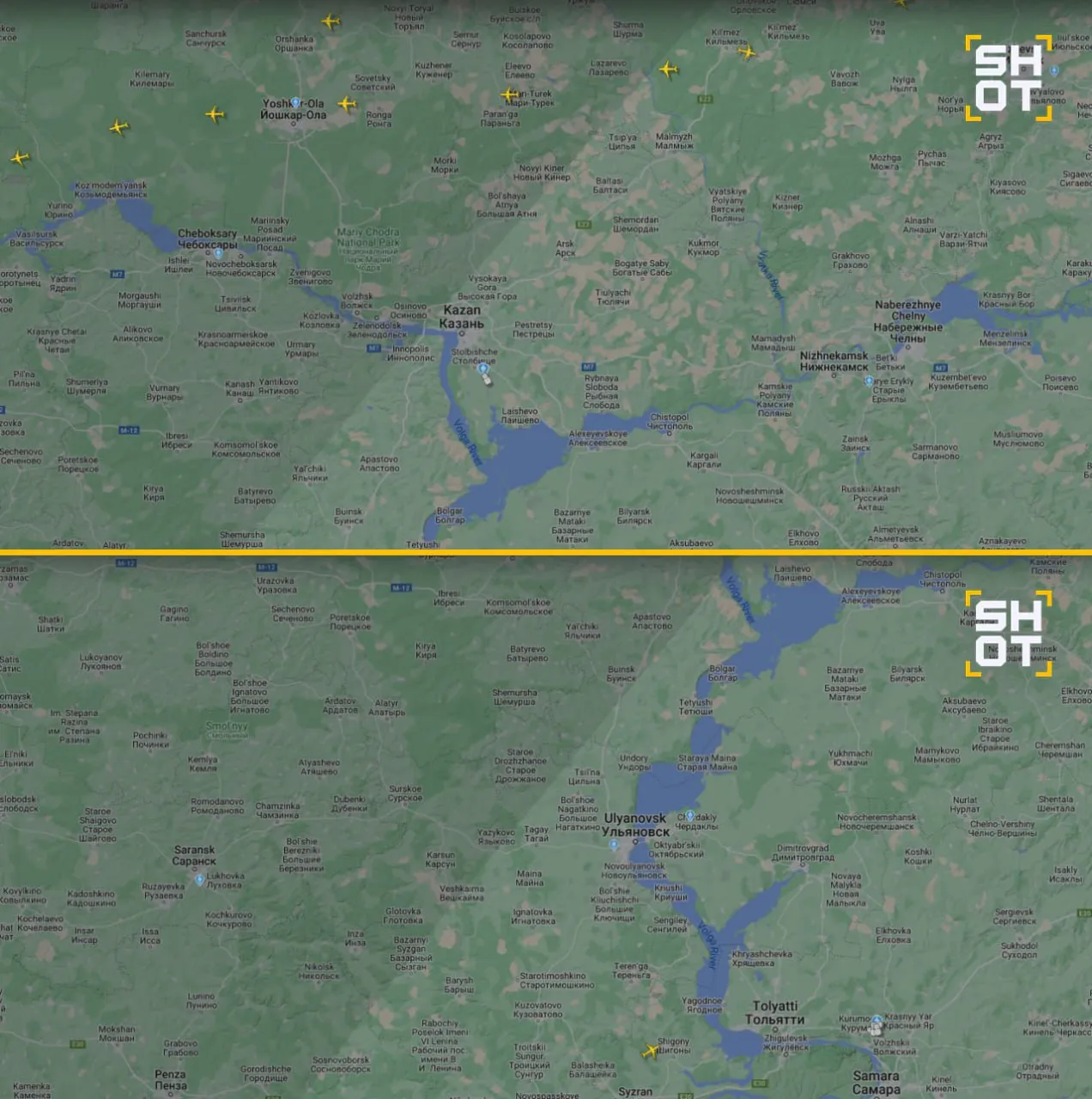 Карта польотів над Росією Карта польотів над Росією