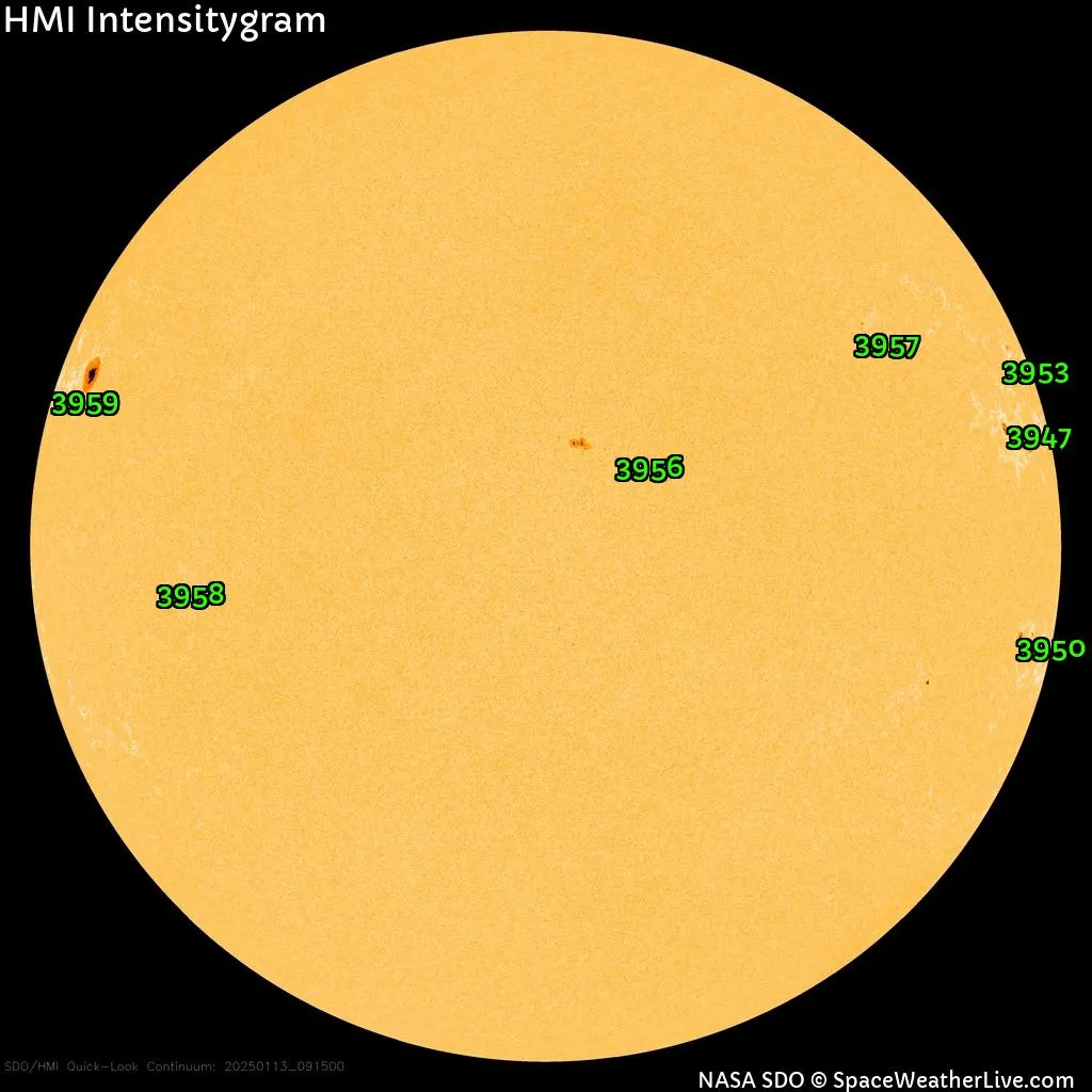Сонячні плями станом на 13 січня 2025 року Сонячні плями станом на 13 січня 2025 року