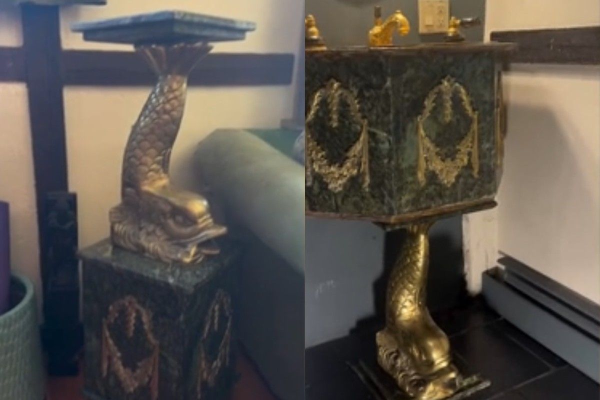 Женщина адаптировала статуэтку под раковину Женщина адаптировала статуэтку под раковину