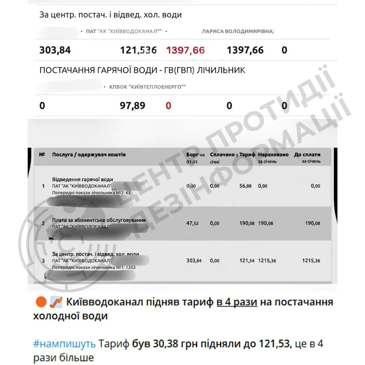 Київводоканал нібито підвищив тарифи - фото фейкової платіжки Київводоканал нібито підвищив тарифи - фото фейкової платіжки