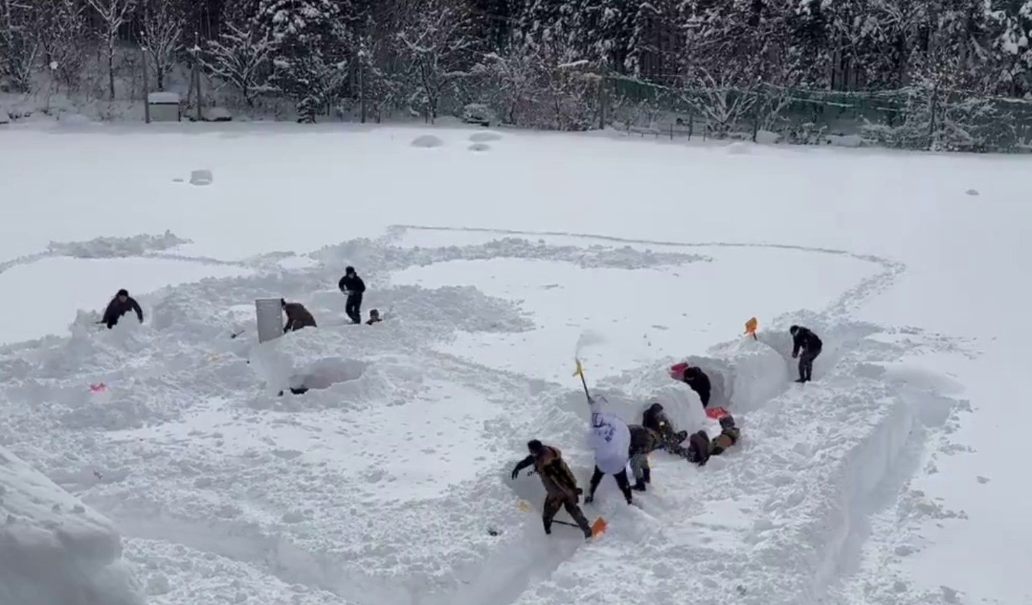 Діти риють траншеї зі снігу Діти риють траншеї зі снігу