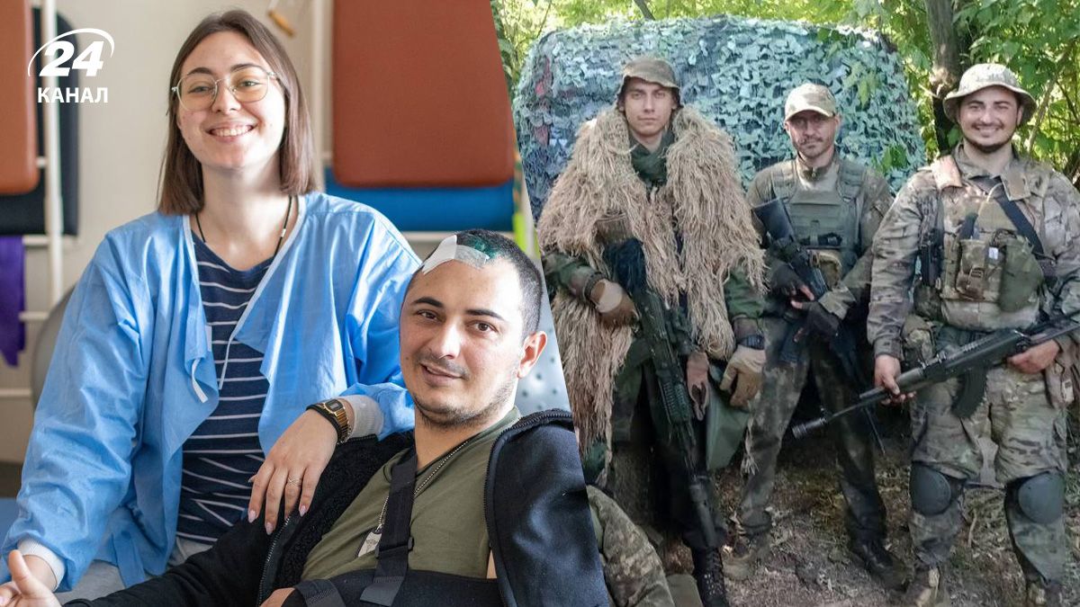 Ветеран войны Артем Гекалюк с женой и побратимами