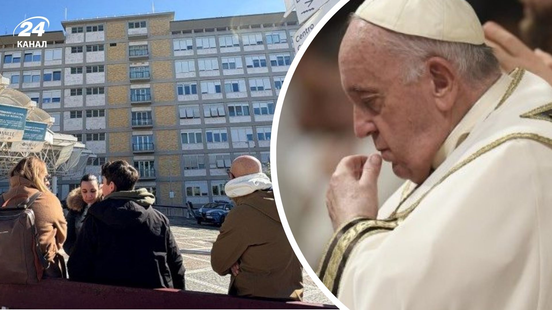 Люди молятся на больничном дворе Люди молятся на больничном дворе