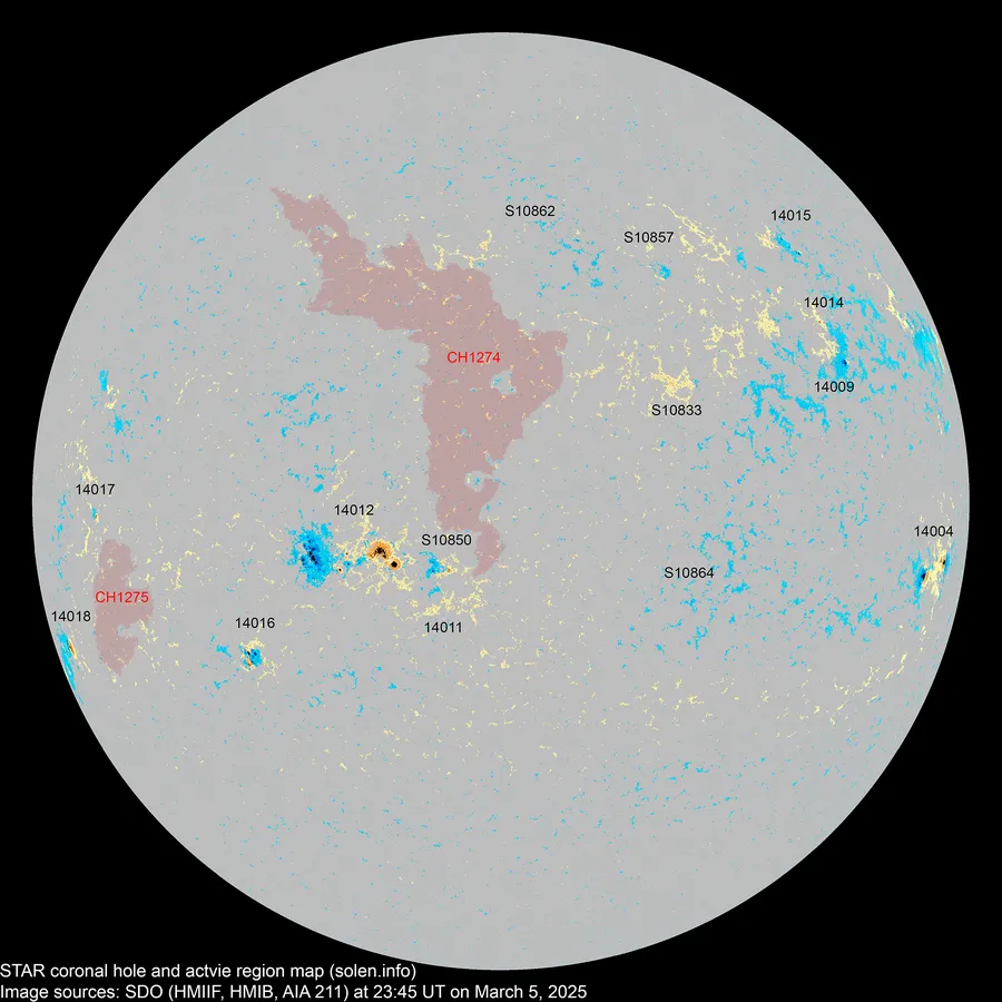 Корональні діри станом на 6 березня Корональні діри станом на 6 березня
