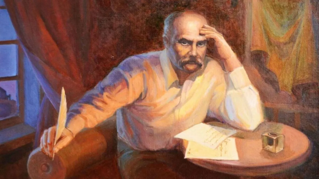 Тарас Шевченко сидит за столом Тарас Шевченко сидит за столом