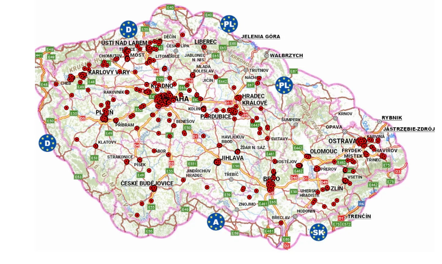 Карта укрытий в Чехии Карта укрытий в Чехии