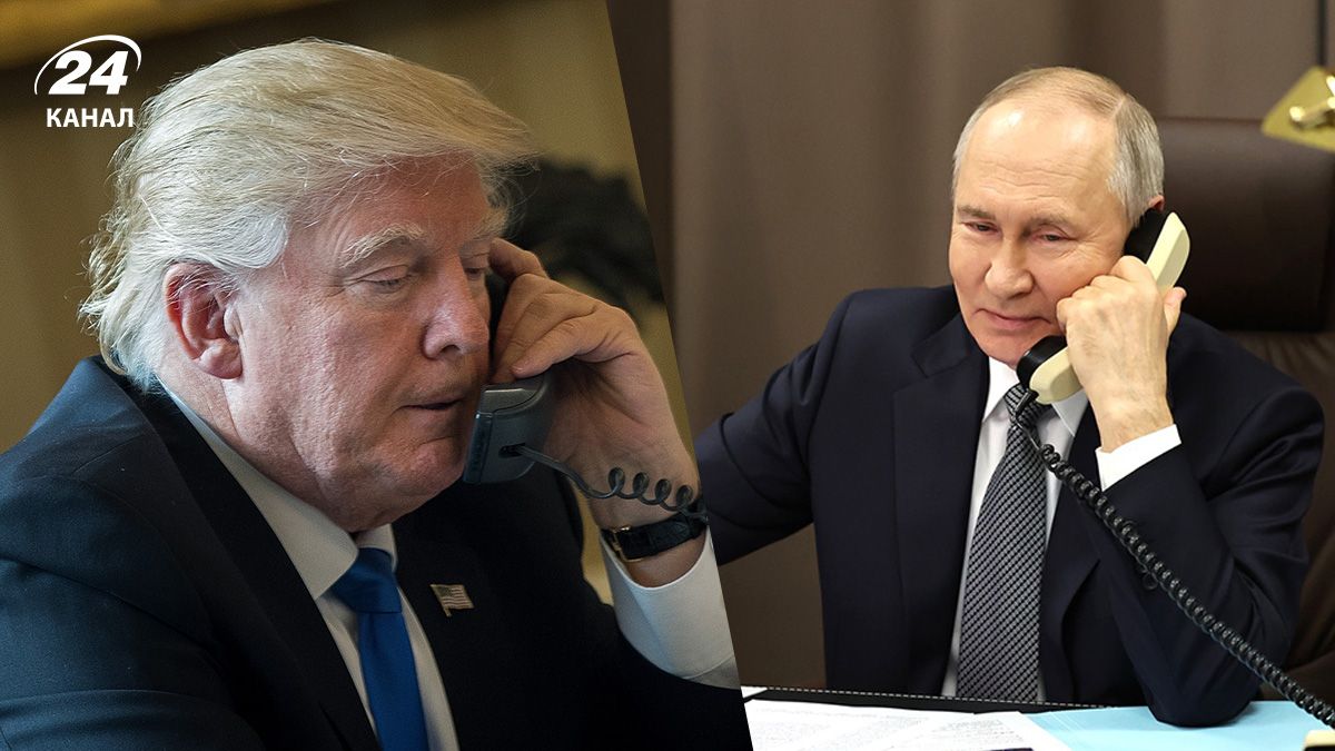 Президент США Трамп разговаривает по телефону с российским диктатором Путиным Президент США Трамп разговаривает по телефону с российским диктатором Путиным