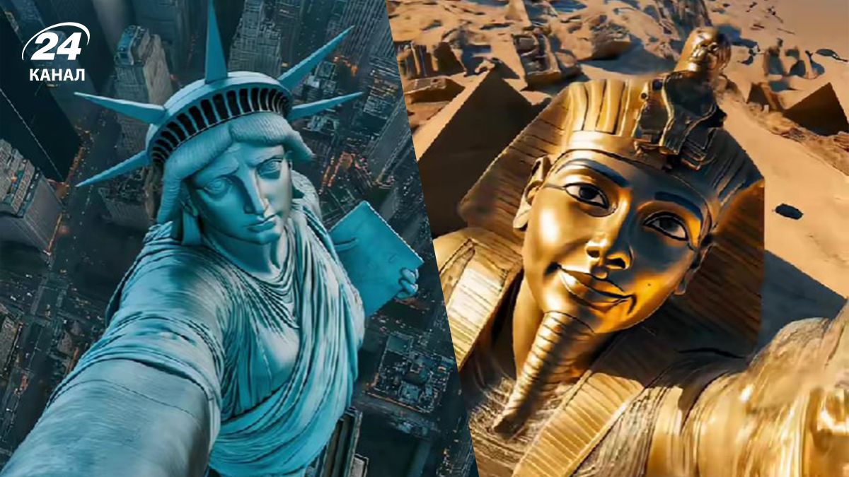 Как выглядели всемирно известные памятники, если бы они ожили и делали селфи Как выглядели всемирно известные памятники, если бы они ожили и делали селфи