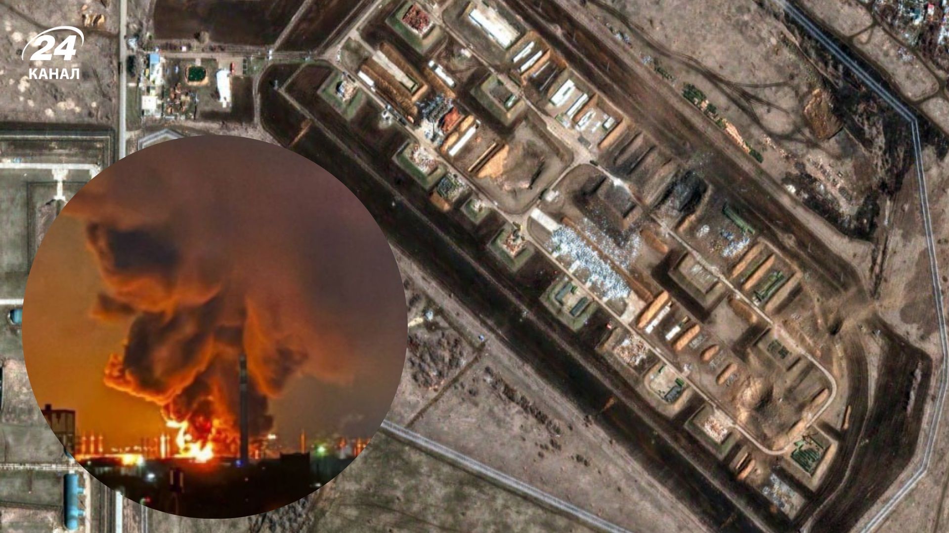 Спутниковые снимки склада боеприпасов на аэродроме "Энгельс" до и после поражения - 24 Канал Спутниковые снимки склада боеприпасов на аэродроме "Энгельс" до и после поражения - 24 Канал