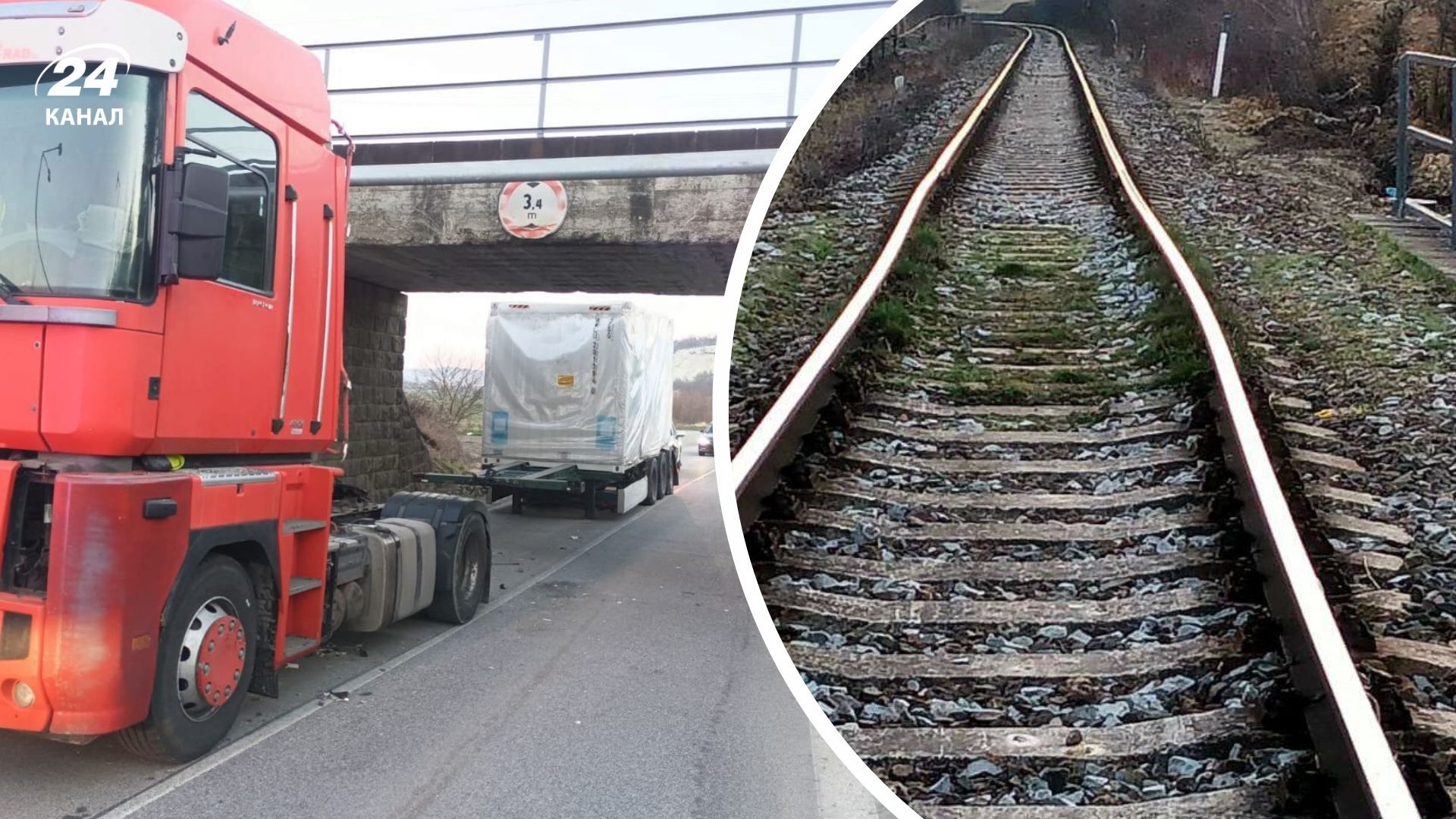 Украинская фура застряла под путепроводом Украинская фура застряла под путепроводом