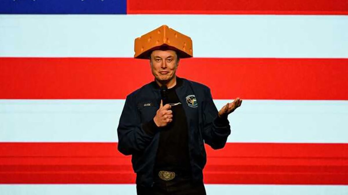 Маск у шапці у вигляді сиру виступив перед публікою - фото Маск у шапці у вигляді сиру виступив перед публікою - фото