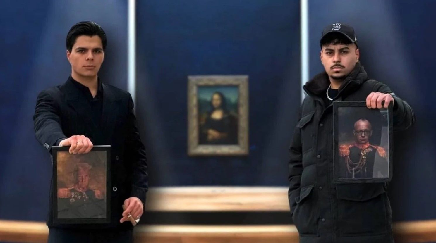 У французьському музеї Лувр повісили портрети Трампа на Мерца У французьському музеї Лувр повісили портрети Трампа на Мерца