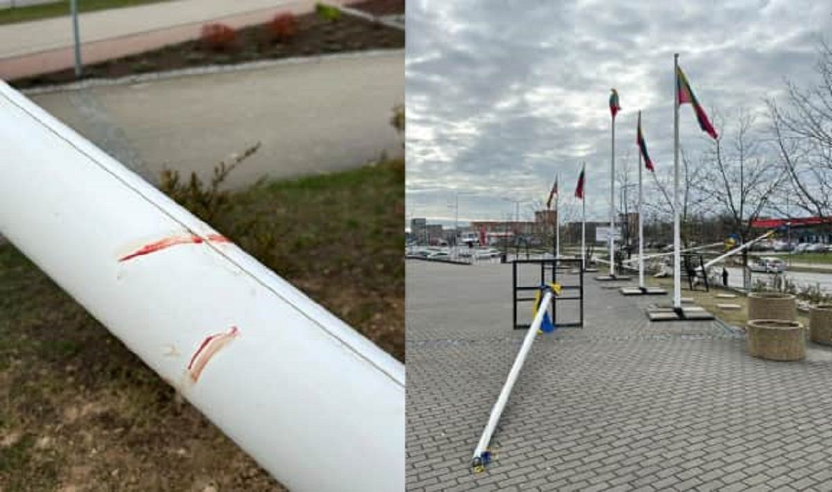 Пошкоджений флагшток з українським прапором у Литві Пошкоджений флагшток з українським прапором у Литві