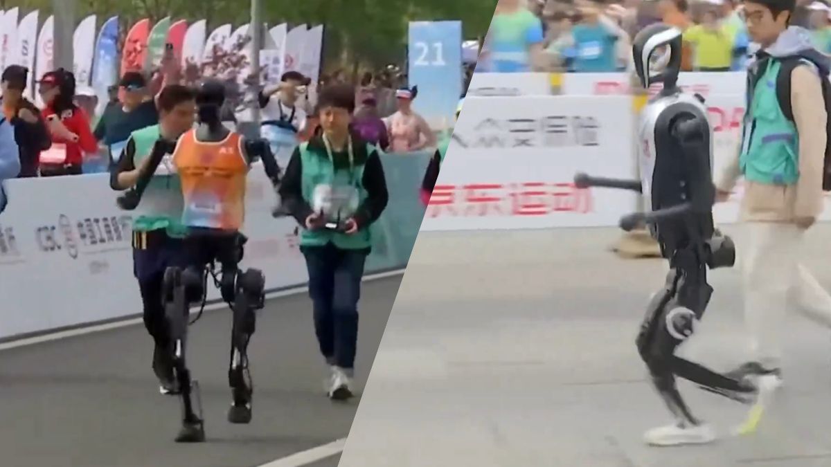 Китайские гуманоидные роботы впервые пробежали полумарафон в Пекине среди людей Китайские гуманоидные роботы впервые пробежали полумарафон в Пекине среди людей