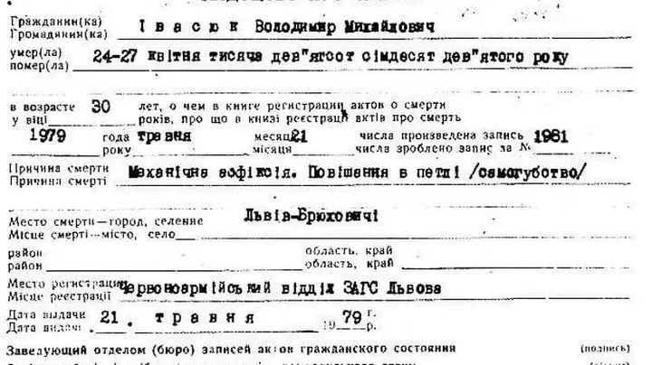 Версія слідства щодо смерті Івасюка Версія слідства щодо смерті Івасюка