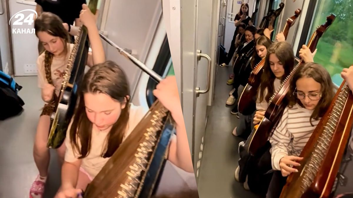 Юні бандуристки влаштували концерт у потязі Юні бандуристки влаштували концерт у потязі