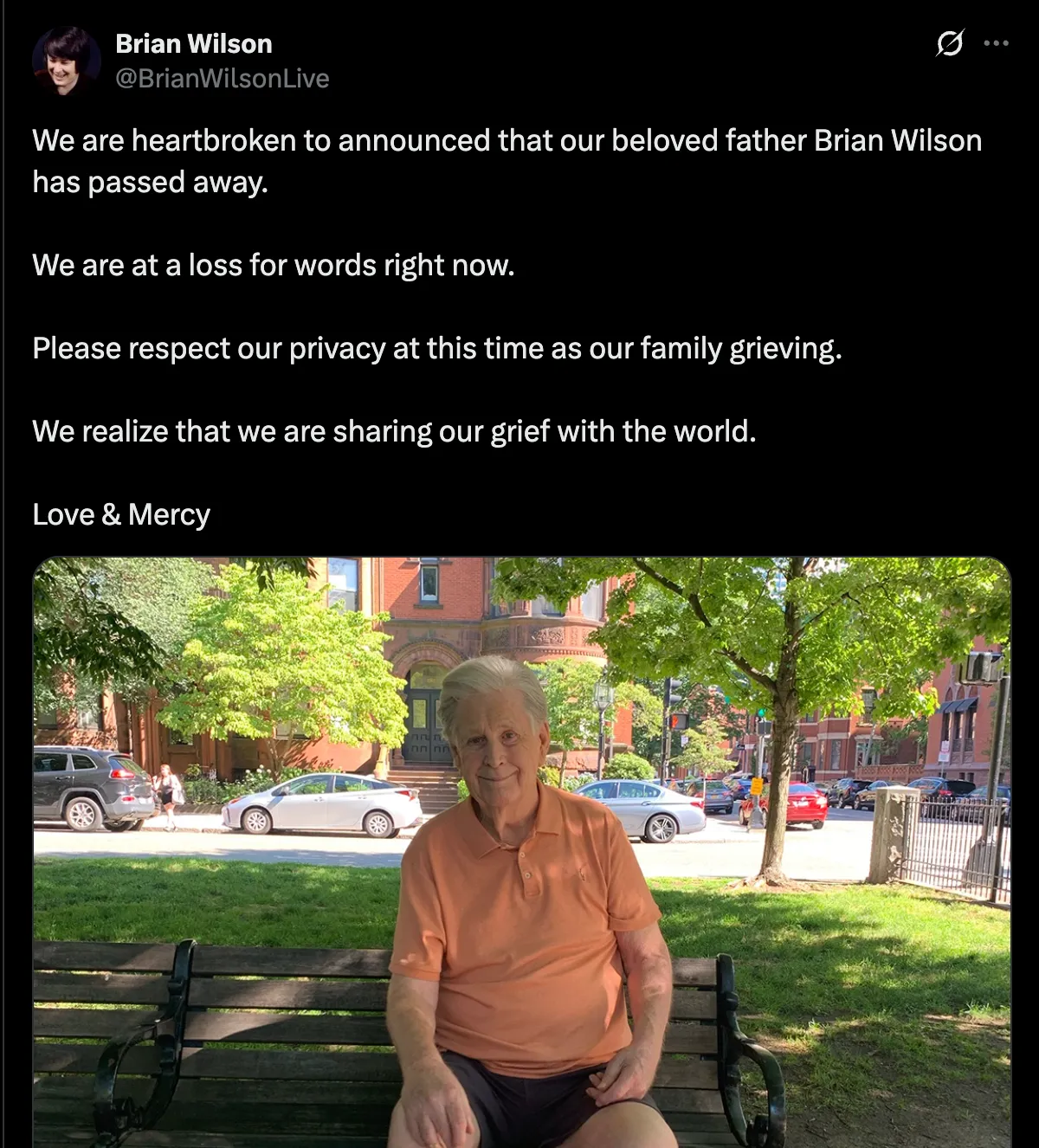 Сообщение о смерти Брайана Уилсона Сообщение о смерти Брайана Уилсона