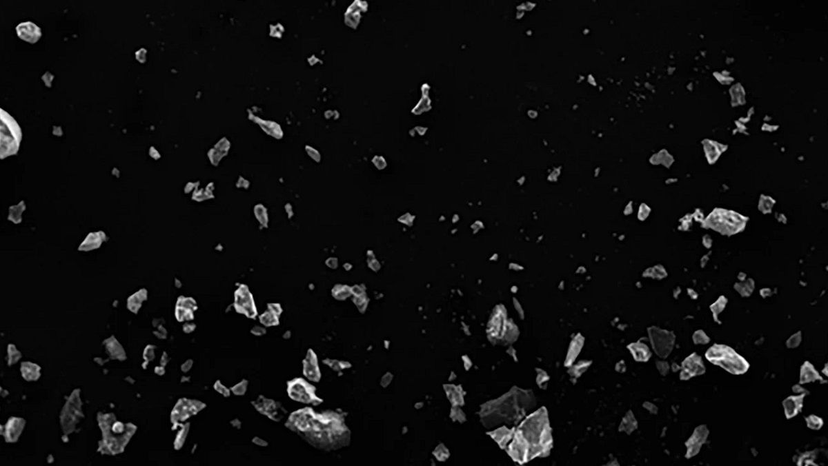 Микроскопическое изображение образцов имитатора лунной пыли Микроскопическое изображение образцов имитатора лунной пыли