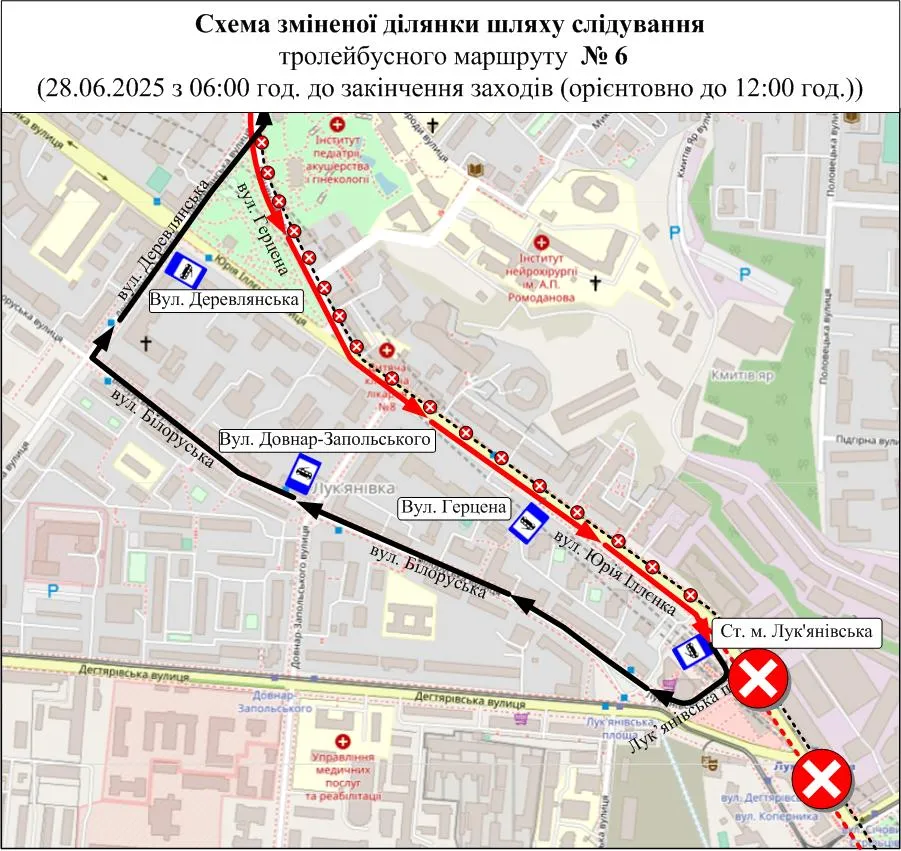 Изменение движения троллейбуса №6 в Киеве 28 июня