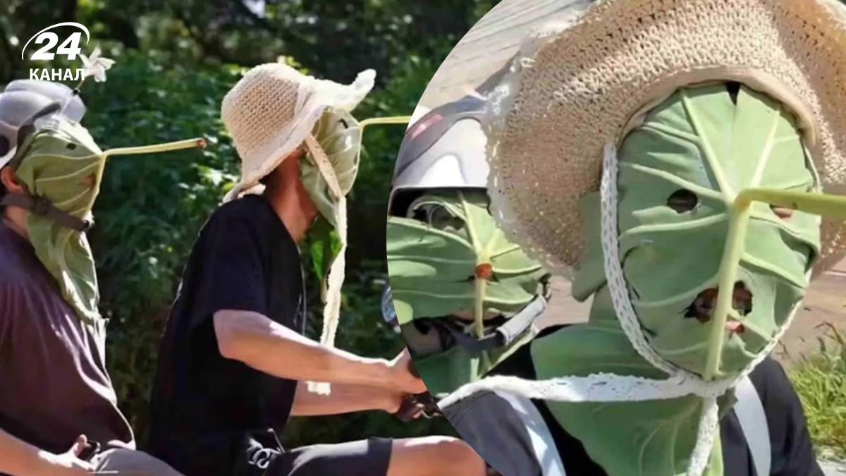 Молодь в Китаї робить маски від сонця з лотосового листя 