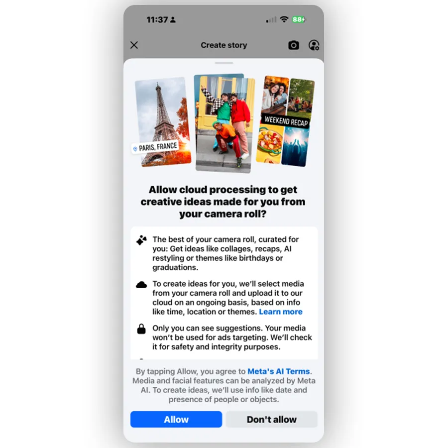 Так виглядає прохання Meta надати доступ до фото у США та Канаді Так виглядає прохання Meta надати доступ до фото у США та Канаді