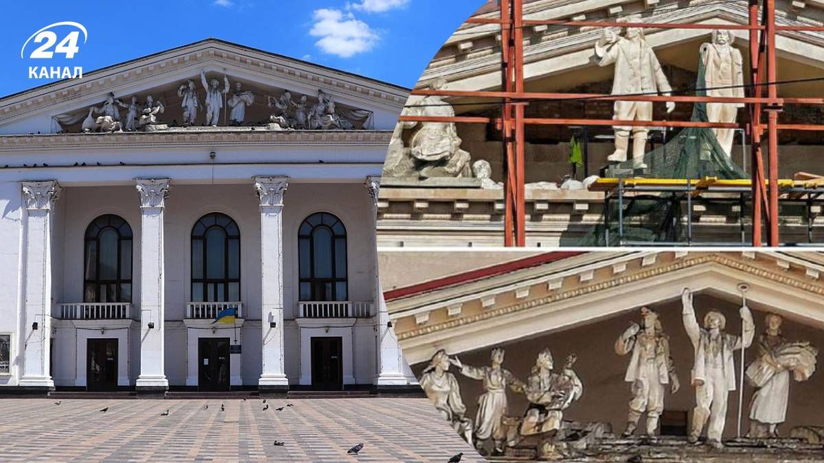 Россияне "реставрируют" Мариупольский драмтеатр в Мариуполе Россияне "реставрируют" Мариупольский драмтеатр в Мариуполе